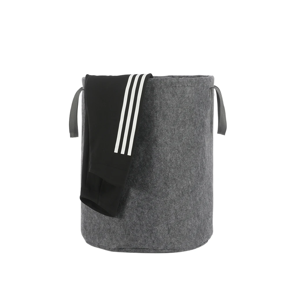 Wholesale bathroom bag toy storage felt fabric washing clothes laundry basket bag cloth basket foldable laundry storage bag
