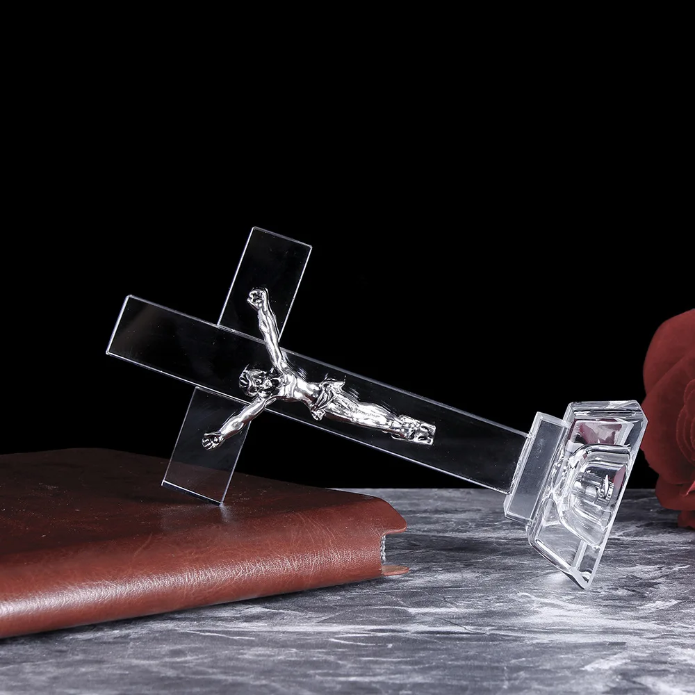 K9 Optical Crystal Crucifix Jesus Iceberg High Quality 3D Glass Cross Model Nautical Style Christians Souvenir with Sports Theme