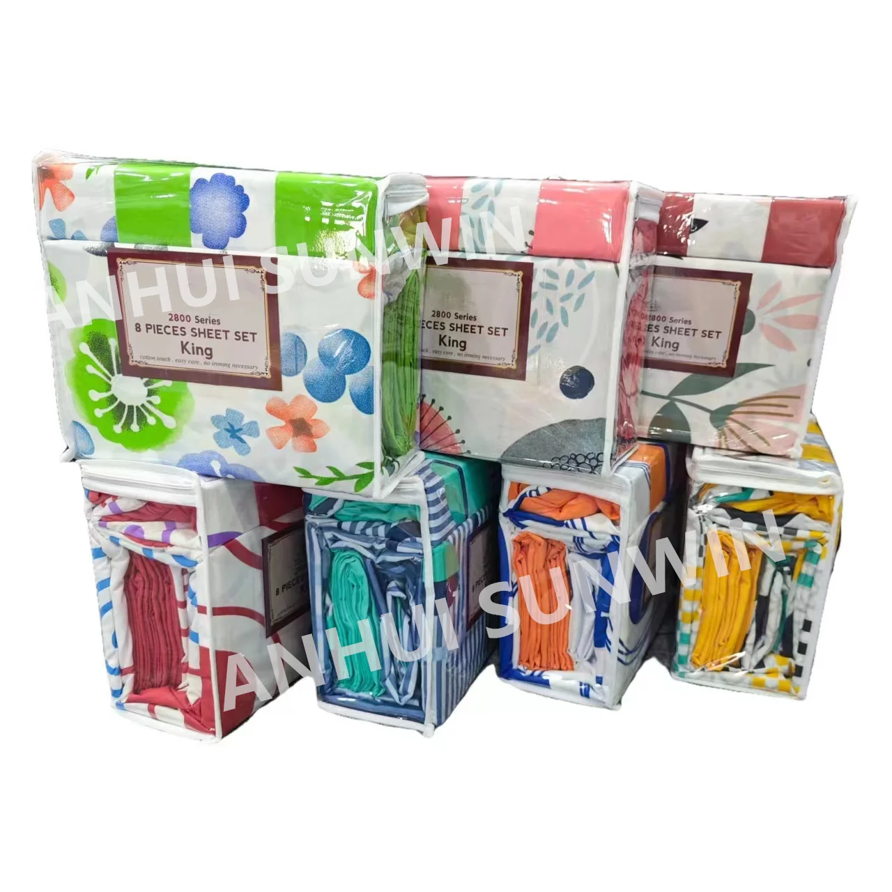 American Style King Size Microfiber 8 pcs Flower Printed Queen Bedding Sheet Set with Curtains in stock