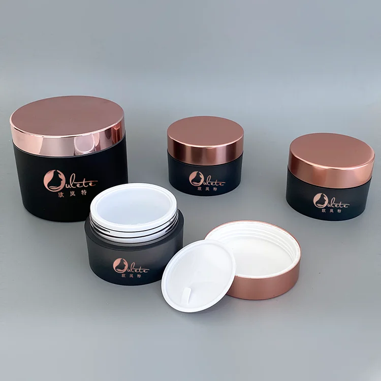 Cosmetic Empty Cream Packaging 1oz 3oz 4 oz 5oz 8 oz Body Lip Scrub PET Frosted Cosmetics Jar with Shiny Rose Gold Lid