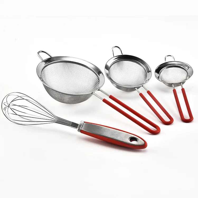 Wire Mesh Oil Strainer Stainless Steel Flour Colander Sifter Tea Coffee Powder Fry Strainer Tool Colander with long handle