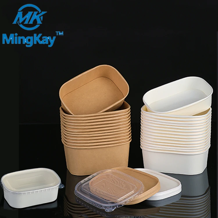 Eco friendly biodegradable kraft paper square recyclable disposable takeaway food bento box with paper and pp lid