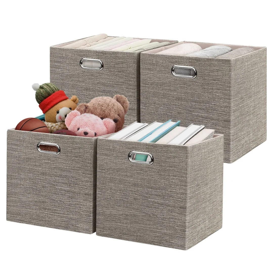 Collapsible Fabric Storage Bins with Metal Handles for Wardrobe Clothes Organizer Home Storage Organization