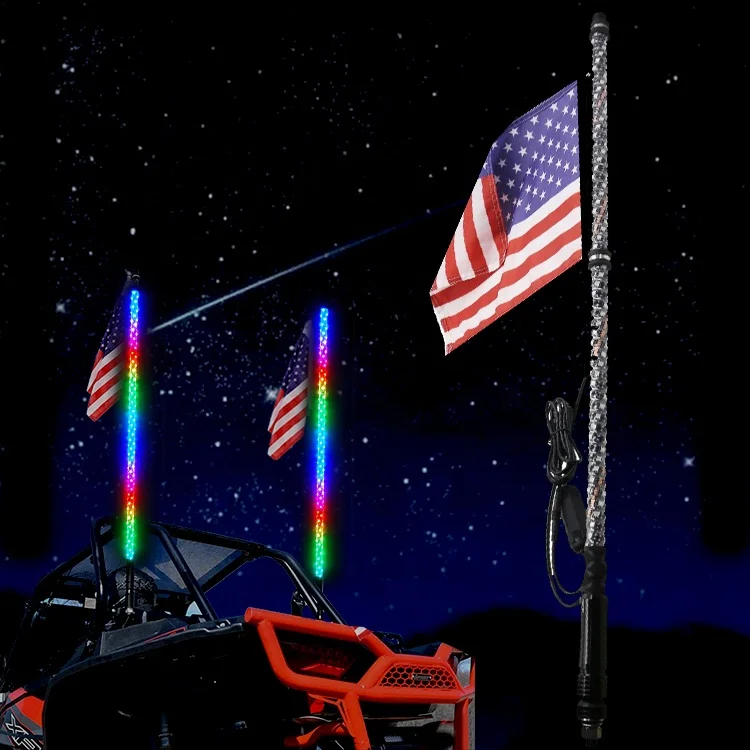Chasing Color Lighted Antenna LED Whip Light Flag With Quick Release Mount For ATV UTV Polaris RZR 4 Wheeler Buggy Can am