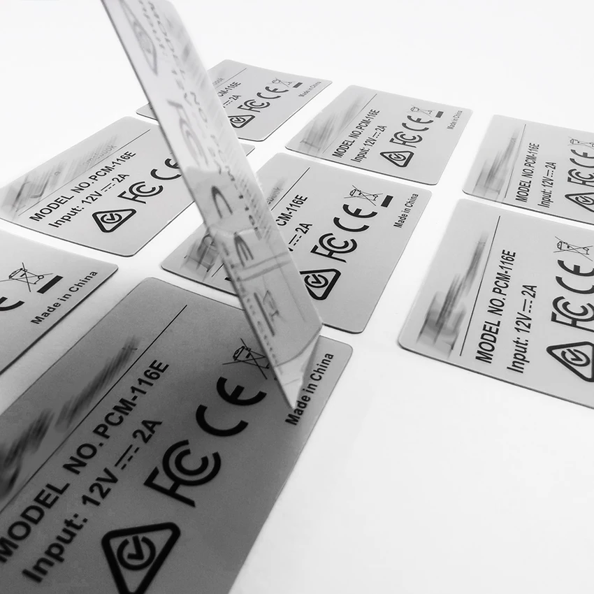 Custom Waterproof Matte Silver Adhesive Label Panel Stickers PET Labels CE Mark Electronic PC for Package Stickers Printing
