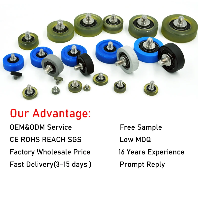 High Quality All Kinds Polyurethane TPU PU Ball 608 626 Bearing Money Count Machine Drawer Rubber PU Wheel Roller Pulley 6-40mm
