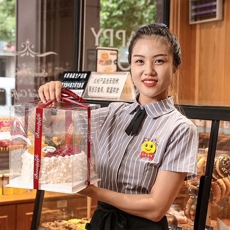 
KCCB 2020 transparent cake box Clear wedding Birthday party Square gift packaging boxes tall hard plastic box 