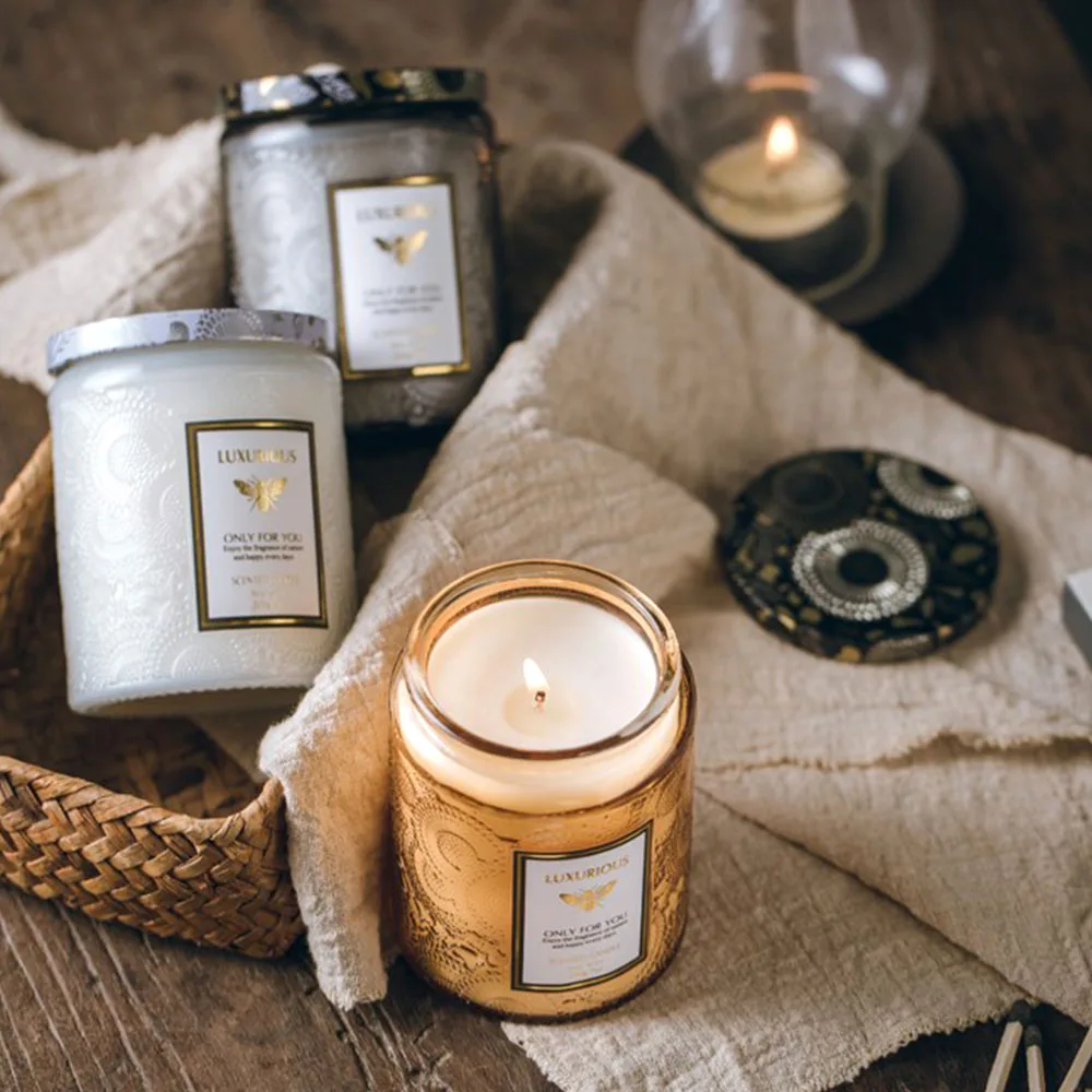 Wholesale White Blue Black Empty Round Bottom Glass Candle Jars With Metal Lids Yankee Style