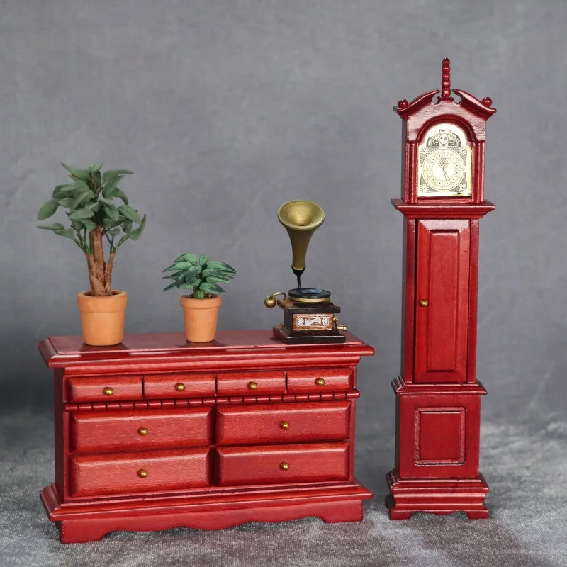 Doll House Floor Clock Miniature Grandfather Clock Dollhouse Wooden Vintage Clock for Living Room Furniture