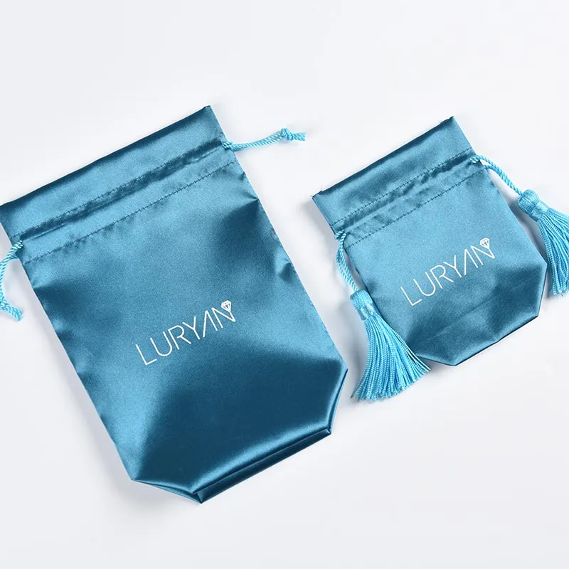 Good quality tassels drawstring satin jewelry bag pouch packaging for jewelry box