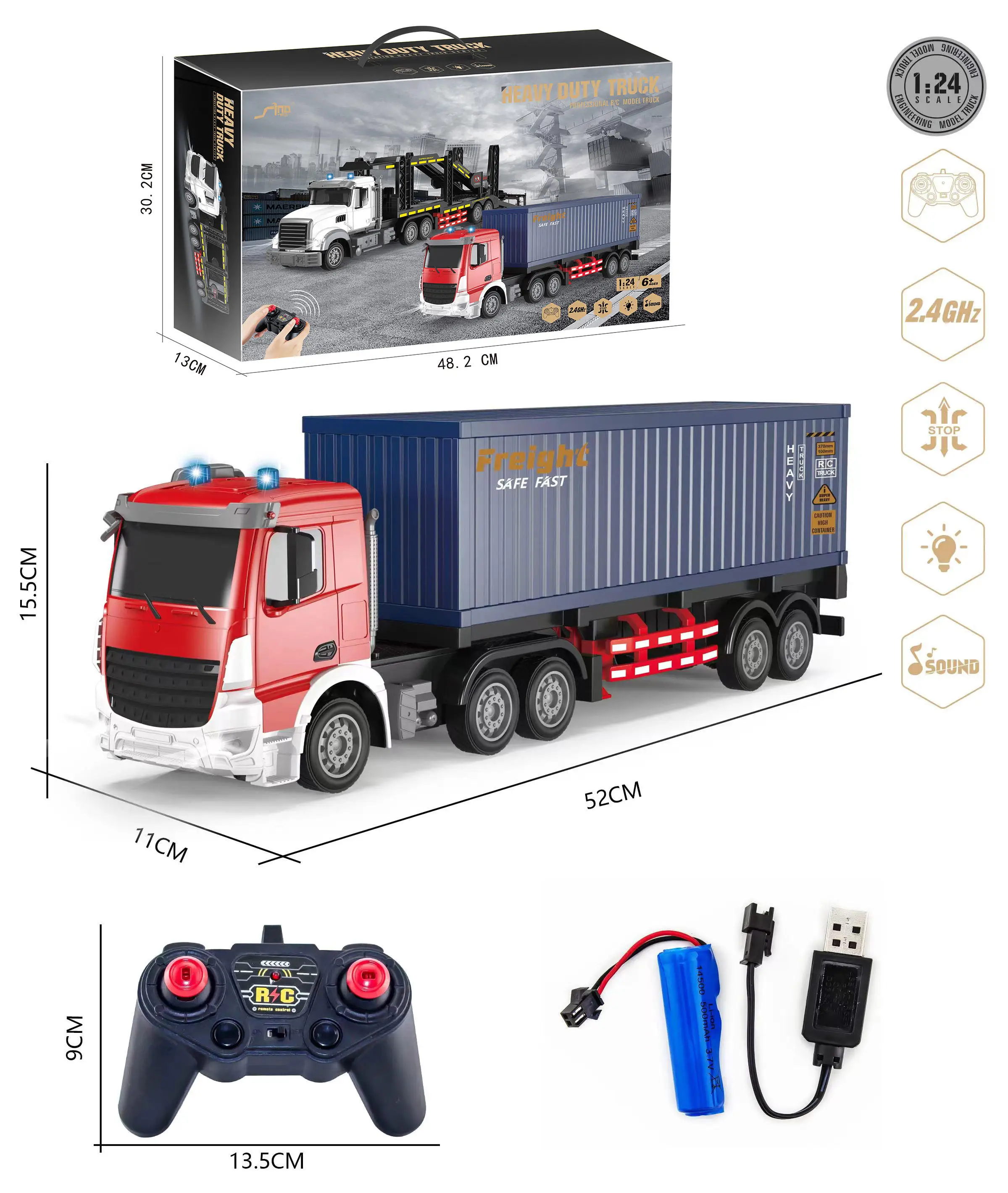 Rc Semi-trailer 2.4Ghz Trailer RC Flatbed Trailer Crane Tractor Radio control Construction Vehicle Toys Truck with Sound Lights