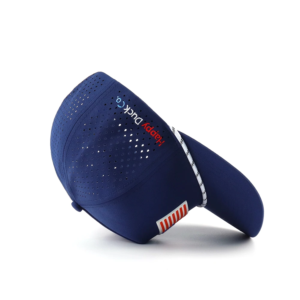 Wholesale 5 Panel Mid Profile Perforated Hat Custom US Flag Rubber Patch Embroidery Logo Rope Design Moisture Wicking Golf Hat