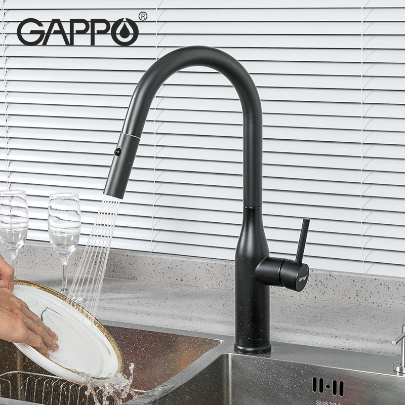 Gappo Stainless Steel Brushed Black Torneira Gourmet Pull Down Kitchen Sink Faucets Pull Out Spring Kitchen Faucets G4398-46