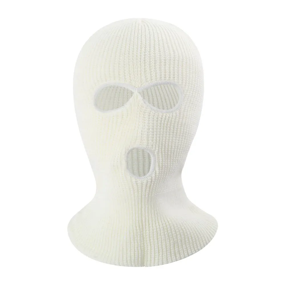 Wholesale winter comfortable 3 holes windproof motorcycle mask drive ski custom embroidery logo blank knitted balaclava beanie