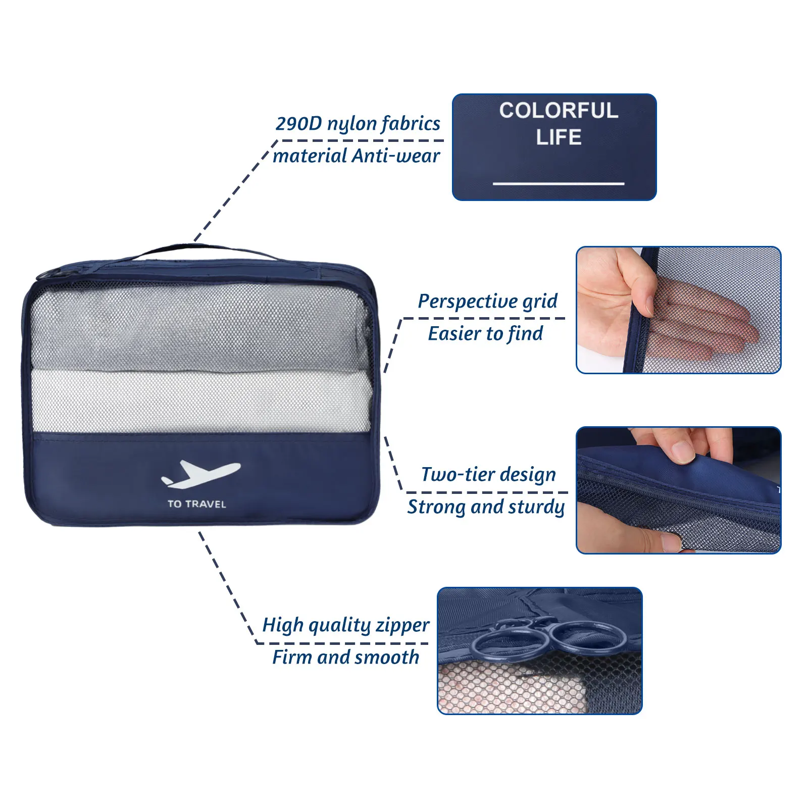 Travel Accessories 7 Set Compression Mesh Luggage Packing Organizers Packing Cubes with 2 Shoe Bags