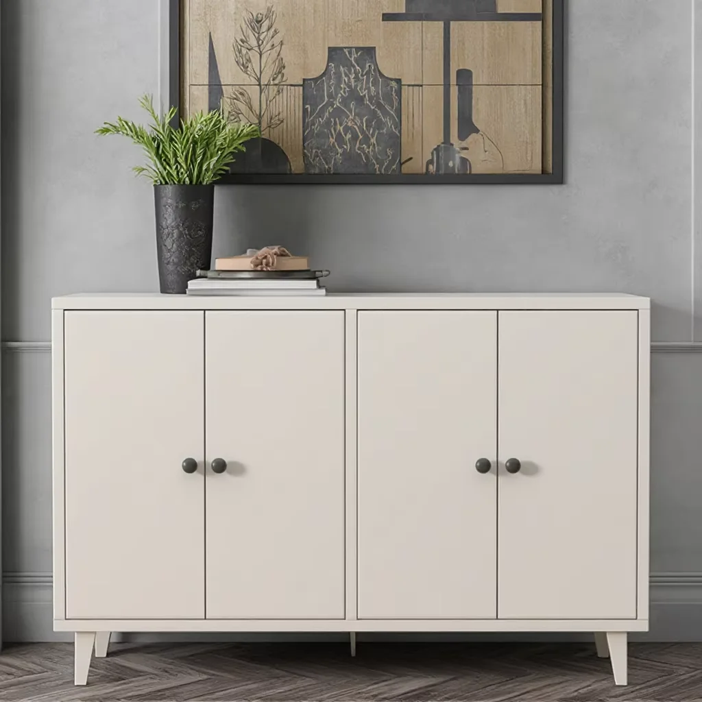 HANYEE 4-Door Wood Sideboard Buffet Cabinet MDF Kitchen & Living Room Storage Console Table for Bedroom Use