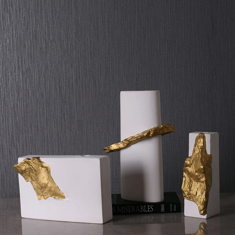 2021 New Idea Elegant Interior Decor White Golden Marble Look Ceramic Table Flower Vase For Hotel