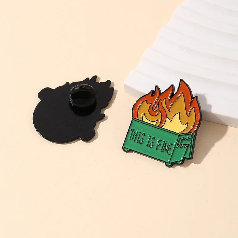 Wowei Unique Anime Cartoon Creative Love the Earth Letter This Is Fine Dog Metal Enamel Pin For Gift