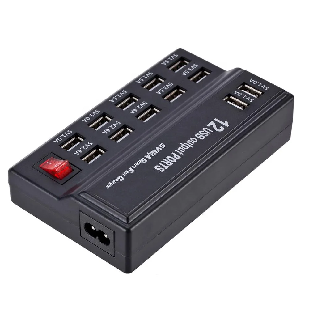 
USB Fast Charge HUB 12 Ports 12A Smart Charging Station USB Charger Mobile Phone Tablet Digital Charger for iPhone Samsung 