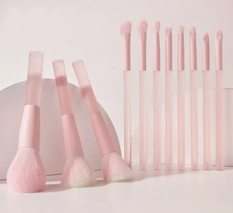 2023 Portable Jelly Makeup brush 7/10 PCS Pink Handle Travel Makeup brush Set Kabuki Cosmetics Foundation Powder