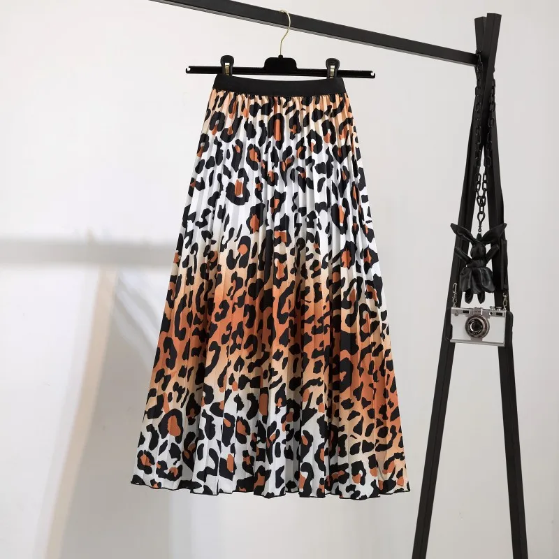 Fashion Print Women Elegant Skirt High Waist Pleated Midi Dress New Lady Spring Summer A-Line Skirts