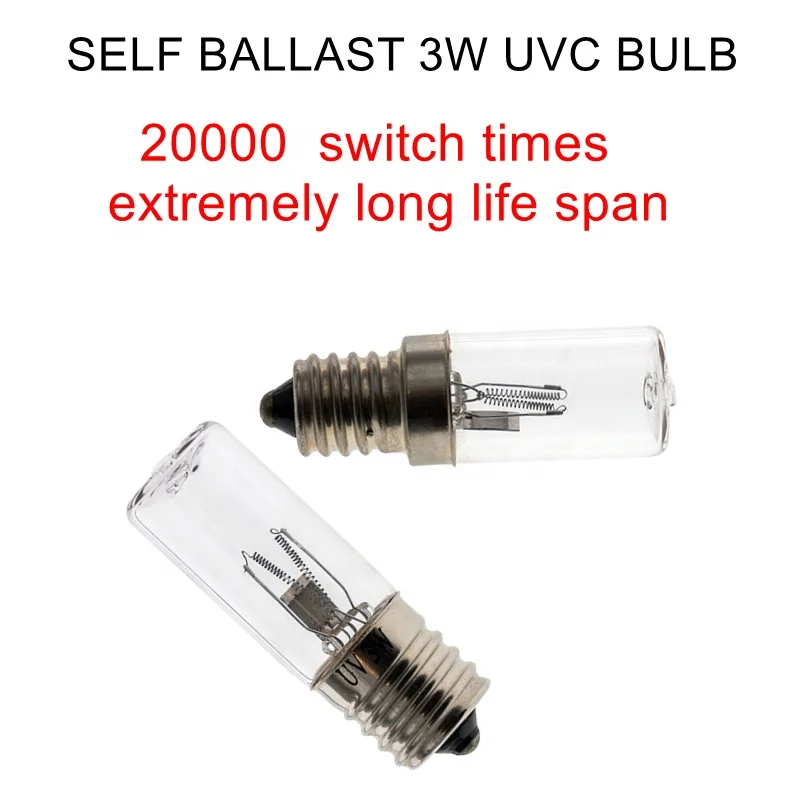 uv bulb self ballast disinfection Ozone uv c  lamp  germicidal light  E14  3W Ultraviolet Sterilizer cabinet box Lamp UVC bulbs