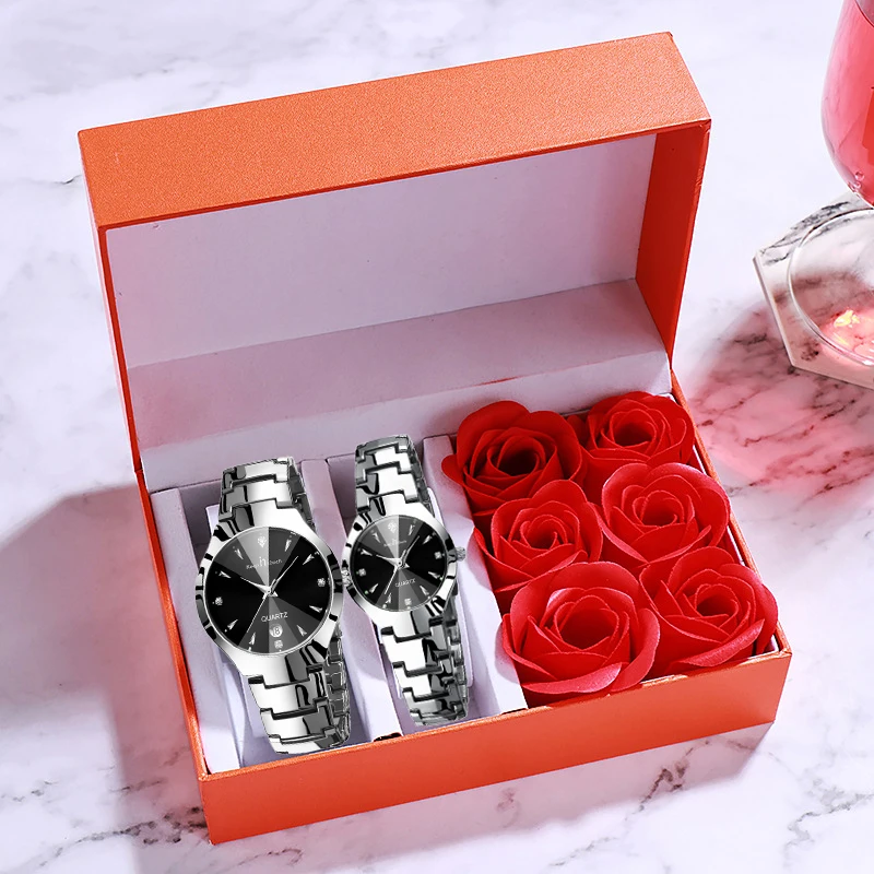 Luxury Couple watch set Waterproof Couple watch Love Women and Titan Calendar Men Unisex Ladies Stainless Steel Quartz Watch