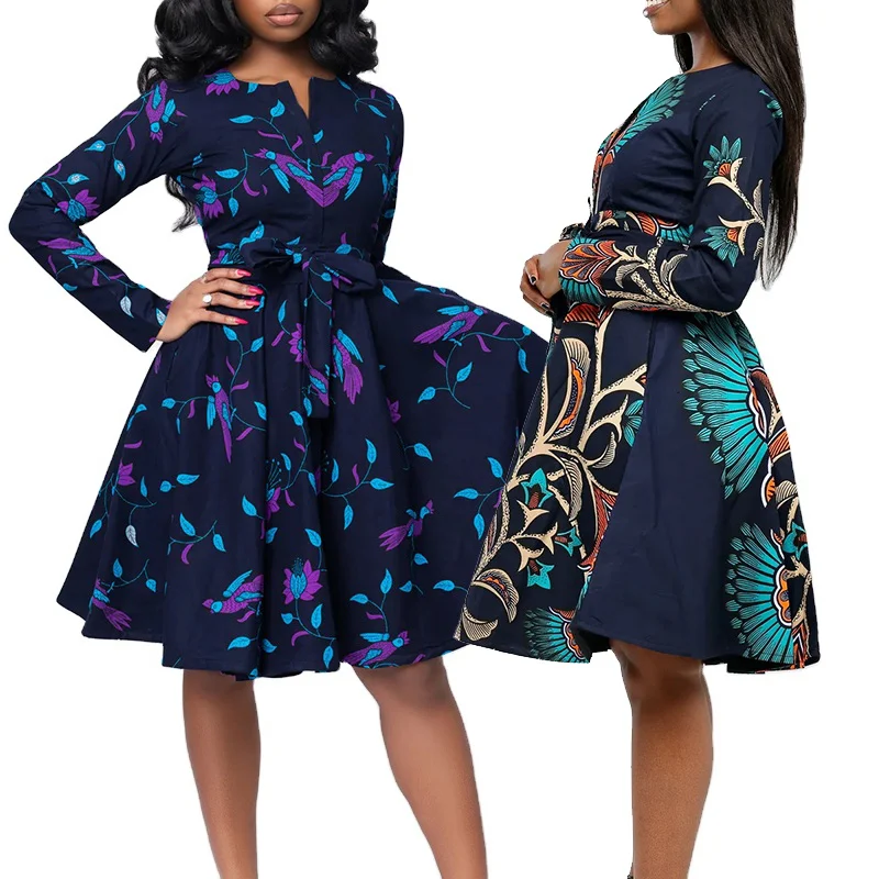 Custom Mix African Wax Fabric Dress Zip Close Lining Women Dress Clothes in African Style