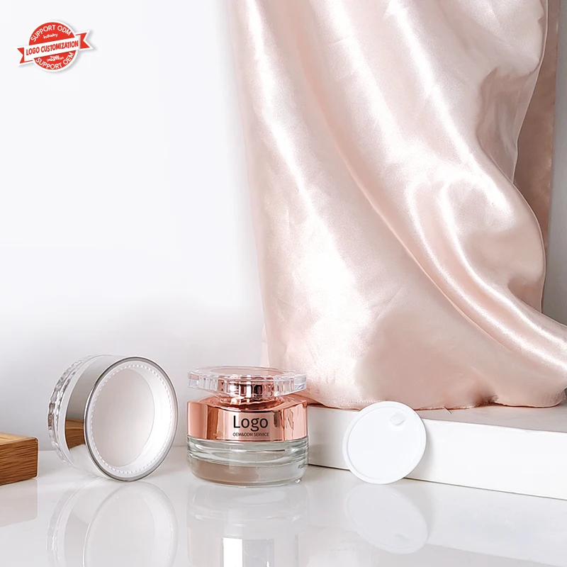 Luxury Skincare Body Cream Container Packaging Round 20ml 30ml 50ml UV Paint Shiny Gold Glass Cosmetic Jar with Metal Lid
