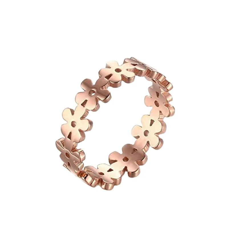Womens Stainless Steel Rose Gold Plated Filigree Jewelry Flower Shape Engagement Promise Band Ring