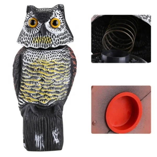 Realistic Bird Scarer Rotating Head Sound Owl Prowler Decoy Protection Repellent Pest Control Scarecrow Garden Yard Rotating Mov
