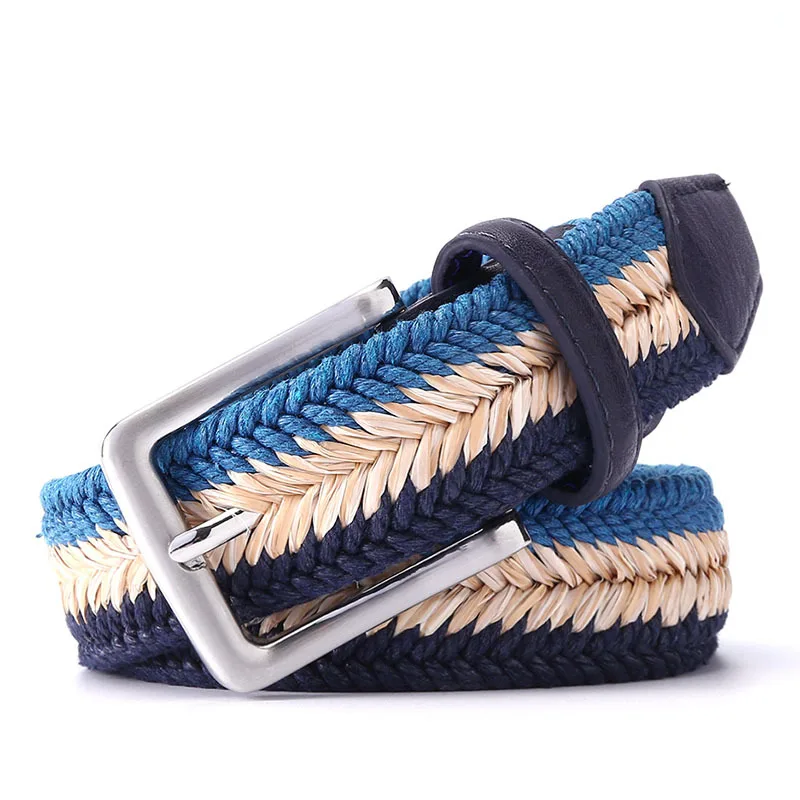 Factory Wholesale Luxury High Quality Youth Outdoor Activities Classic Pattern Braided Fabric Belt with Zinc Alloy Buckle