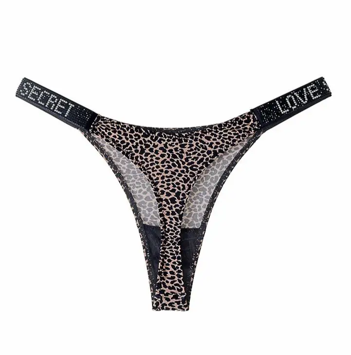 Comfort Ice Silk Seamless Panties Women G String Sexy Rhinestone Leopard Underwear Cotton Low Waist Fitness Lingerie T Thongs