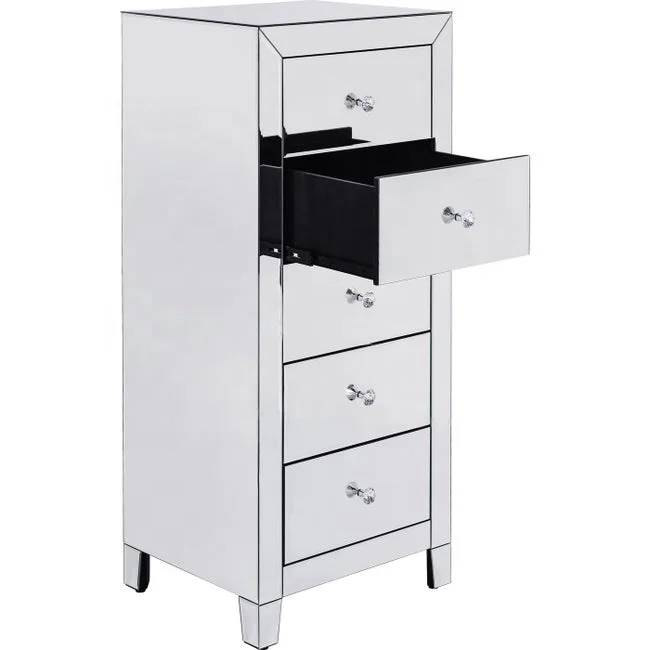 5- Drawer Mirrored Accent Chest Living Room Dresser Mirrored Storage Furniture OEM Manufacture Modern Home Decorative Furniture