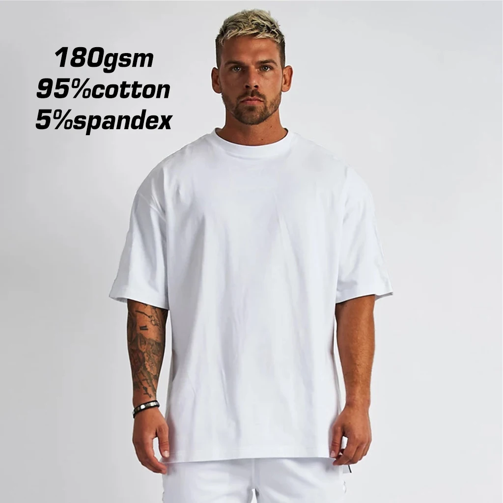 95 Cotton 5 Spandex Men Boxy Blank Tshirts Wholesale O-Neck Drop Shoulder Oversize T Shirt