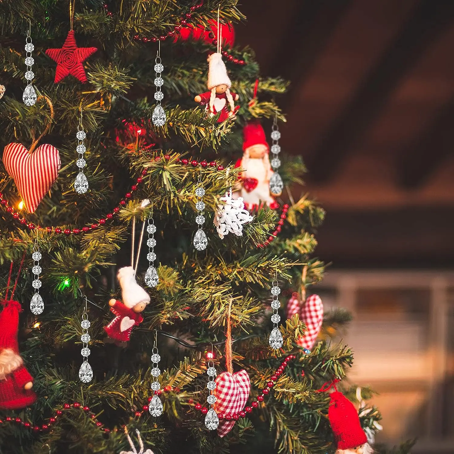 CR104 Crystal Water Drop Style Christmas Tree Ornaments Crystal Beads Garland Ornaments with Hook for Christmas Tree Decorations