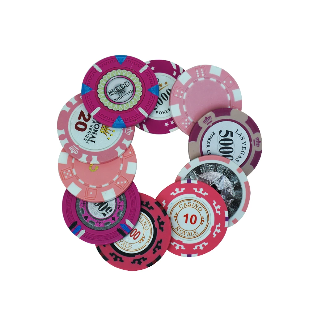 Professional custom pink casino poker chips kit clay or abs material 40mm diameter 14g from factory for gambling game