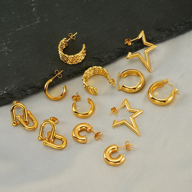 New Horseshoe Buckle C Shaped Earrings Female Geometric Braided Earrings Irregular Titanium Steel Earrings Female
