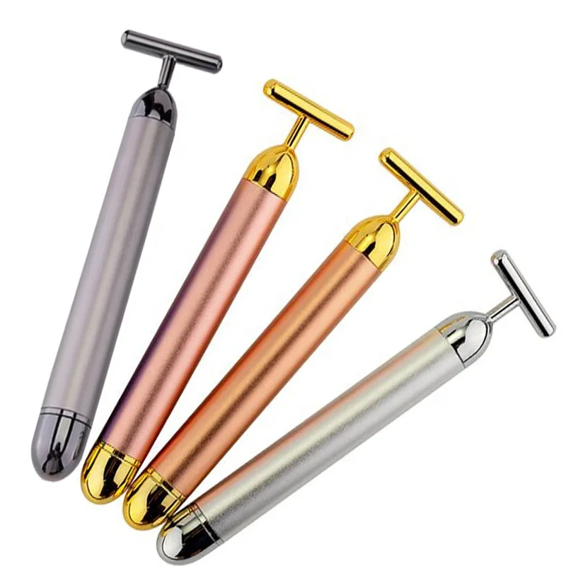 Private Label Masajeador Rodillo Facial 24K Gold Massage Energy Beauty Bar Electric Vibrating Skincare Face Roller Massager