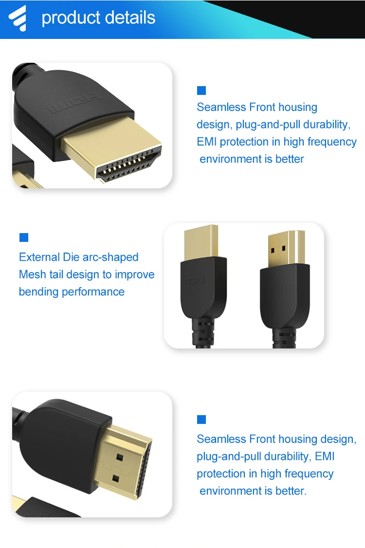 Tezy Low Price Slim 4K 60Hz Support 2V 3D HDR Ethernet HDMI Ultra Cord Laptop Black HDMI Cable