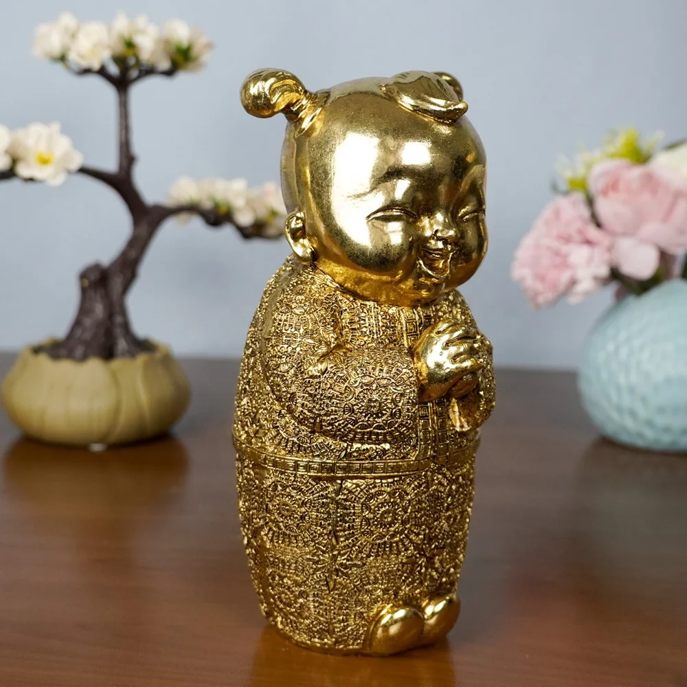 Оптовая продажа украшение для дома удачливая девушка молящаяся золотая статуя настольные украшения из смолы поделки