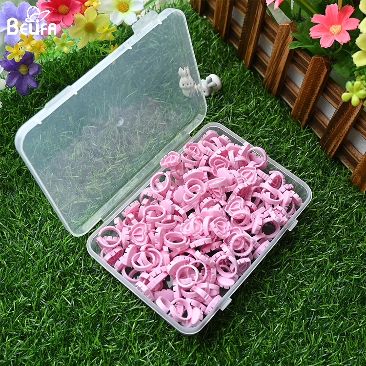 New Professional Heart Shaped Blue /Pink/ White Eyelash Glue Rings For Eyelash Extension Tools Disposable Glue Ring Holder