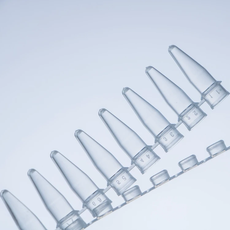 China Manufacturer Flat Cover Thin Wall Sterile Plastic PCR tubes 8 Strip PCR Tubes 0.2ml