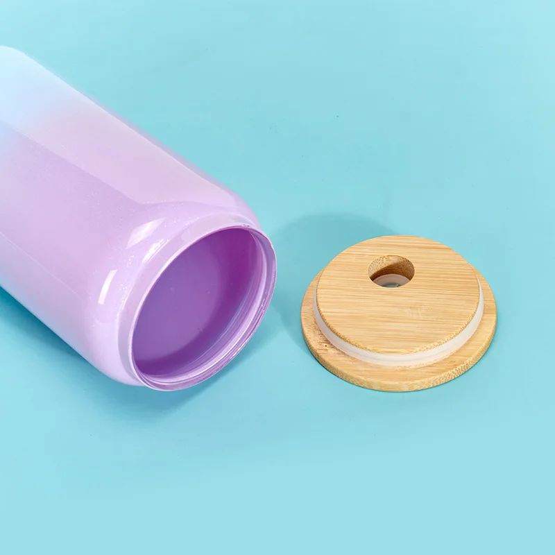 USA warehouse Drinking Blank Sublimation 16oz Beer Glass Can BPA Free 16oz Colored Clear Glass Bottle with Colored PP Lids