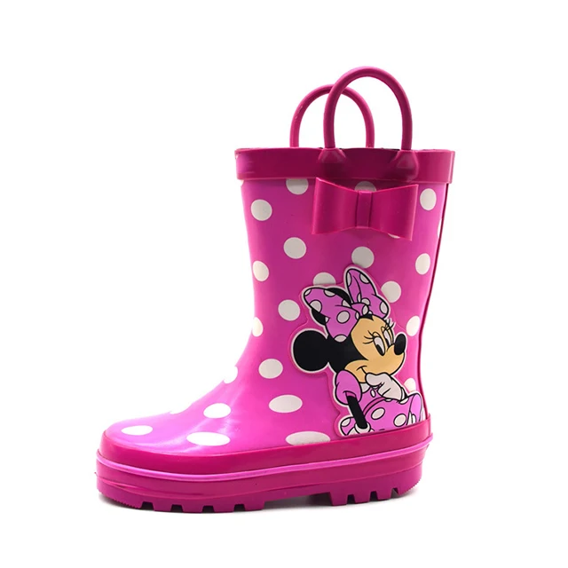 Pink Style Cartoon Printing Girls Rubber Shoes Rain Gum Boots for Children