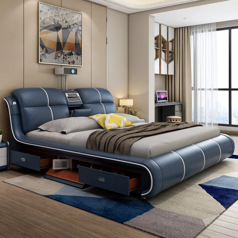 Modern home storage massage Massage air contoured Bluetooth speaker, tatami bed,  double bed.multi-functional smart bed,
