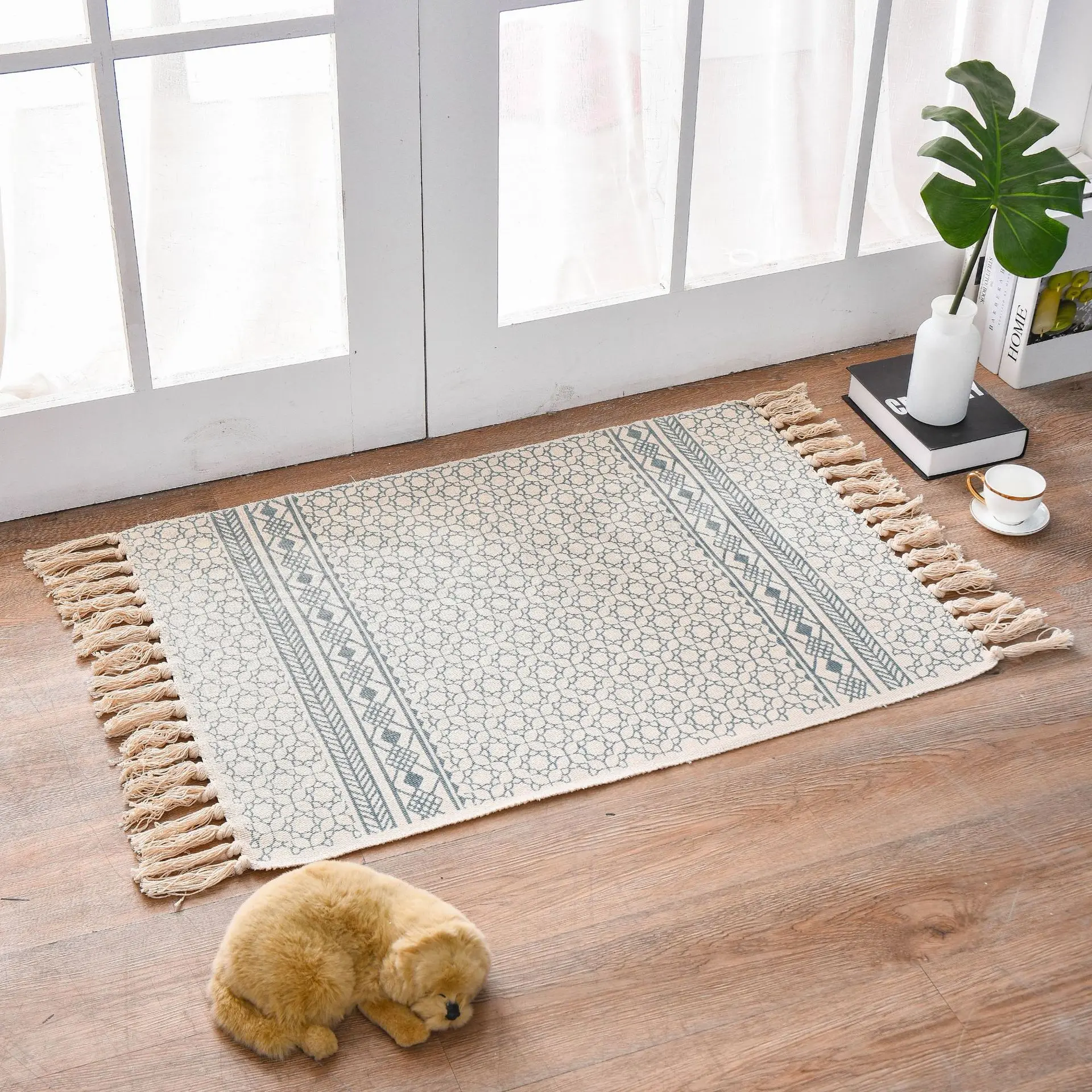 Popular rug for living room hand made tassels carpet and rug
