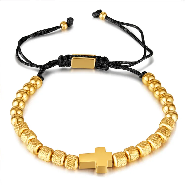 Wholesale stainless steel cross beads bracelet for men and women rope adjustable pineapple beads bracelet jewelry