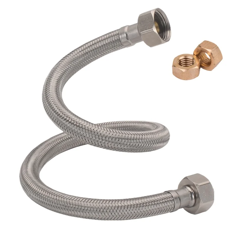 304 stainless steel double end brass nut hose high pressure  braided water inlet pipe connect with basin close-tool