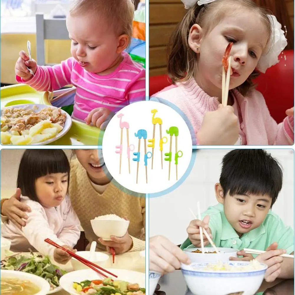 Reusable Food Grade Silicone Bamboo Kids Training Chopsticks Learner Chopstick for Children Beginners Adults